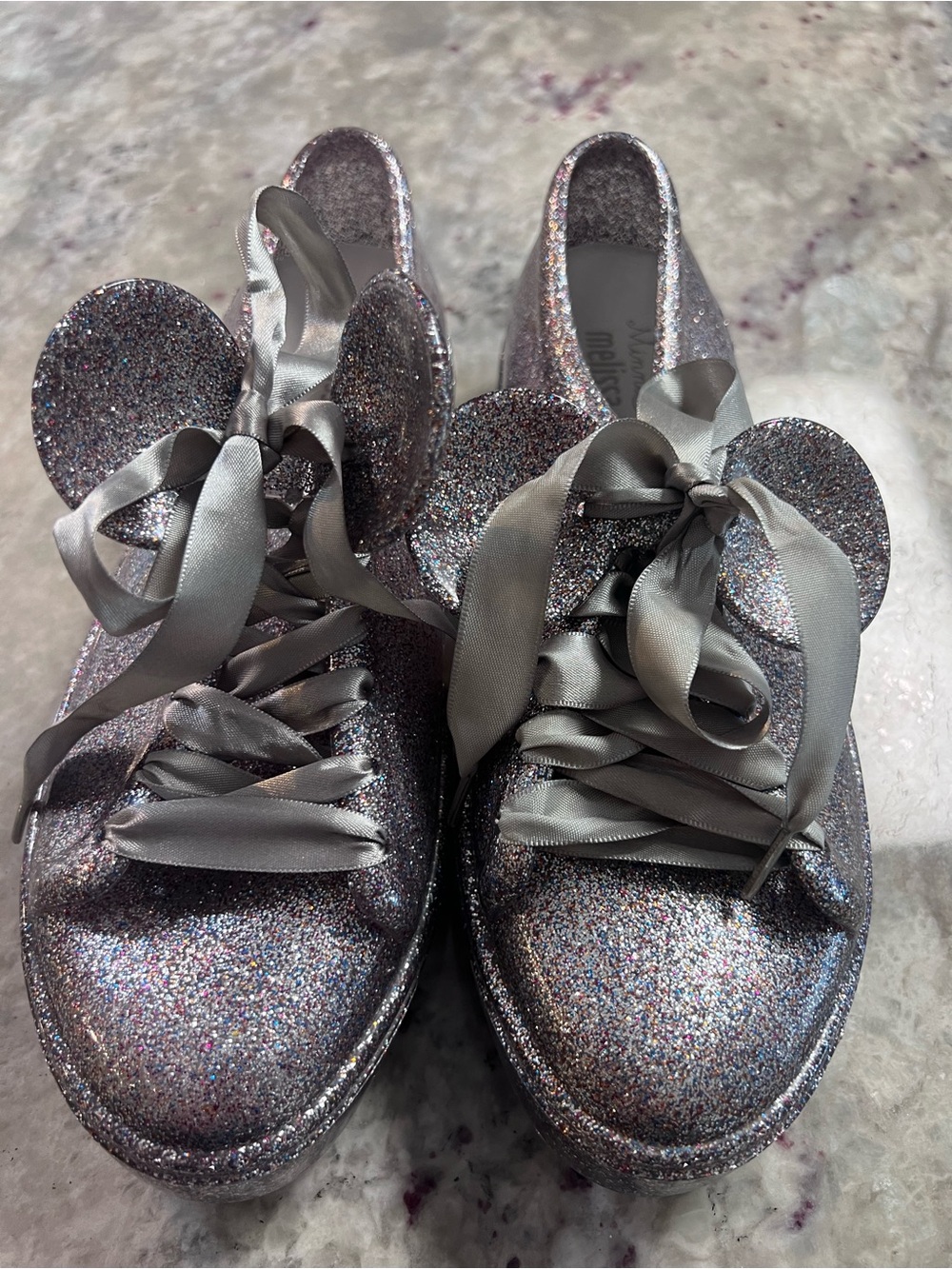 Melissa x Minnie Mouse Glitter SneakersSparkle Ribbon Lace Shoes Size 7 / EUR 38